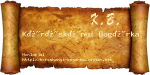Köröskényi Bogárka névjegykártya